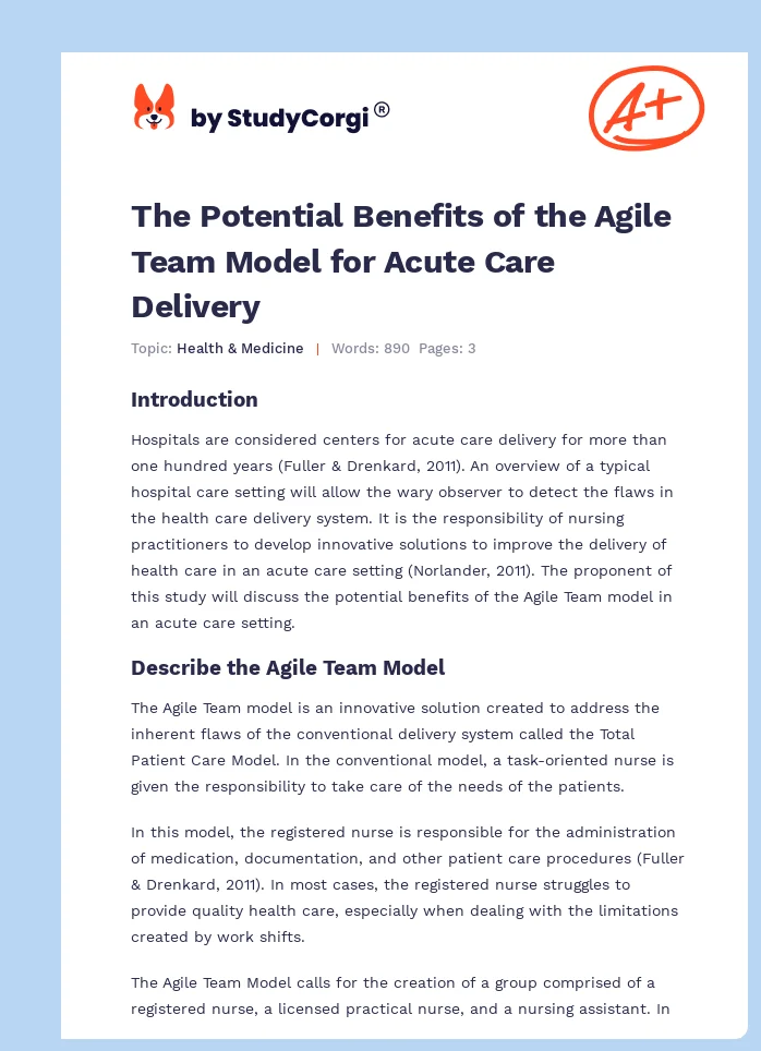 The Potential Benefits of the Agile Team Model for Acute Care Delivery. Page 1