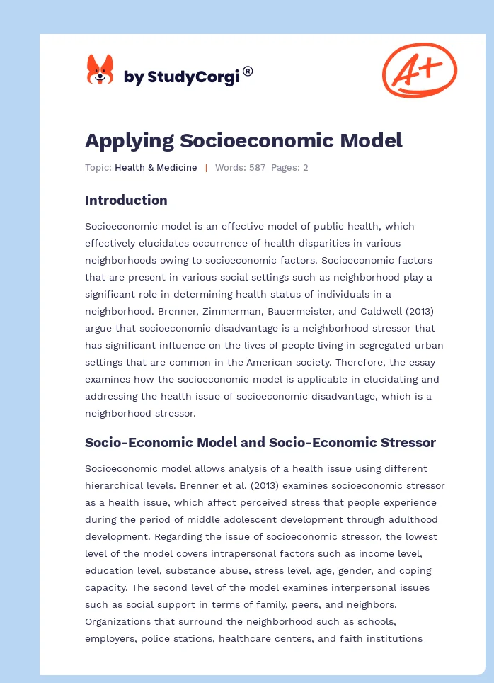 Applying Socioeconomic Model. Page 1
