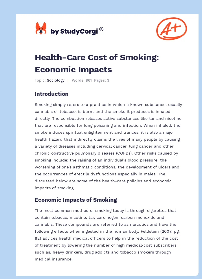 Health-Care Cost of Smoking: Economic Impacts. Page 1