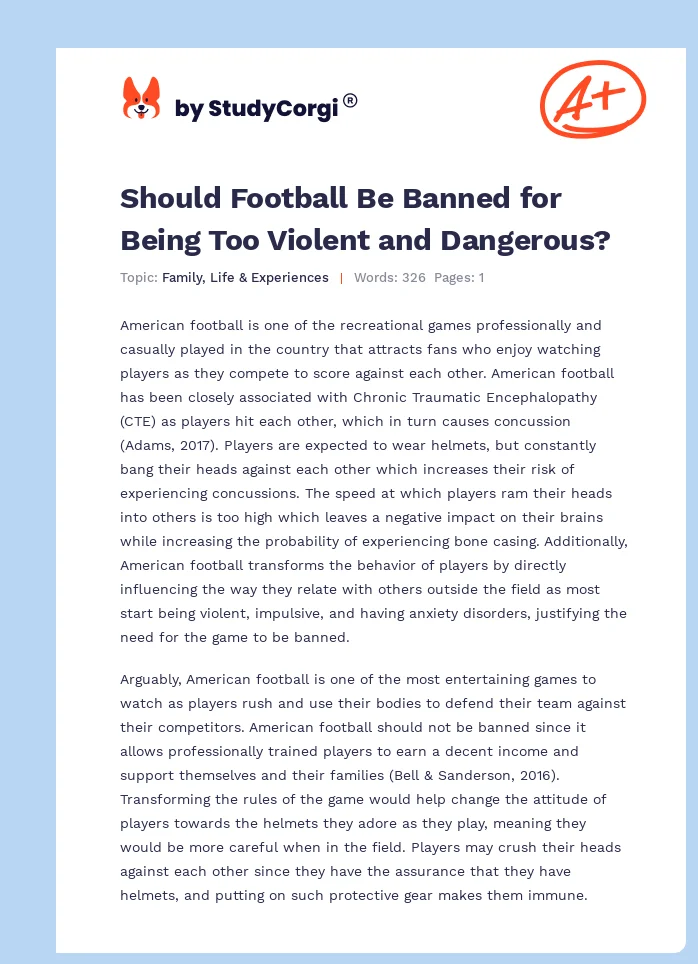 Should Football Be Banned for Being Too Violent and Dangerous?. Page 1