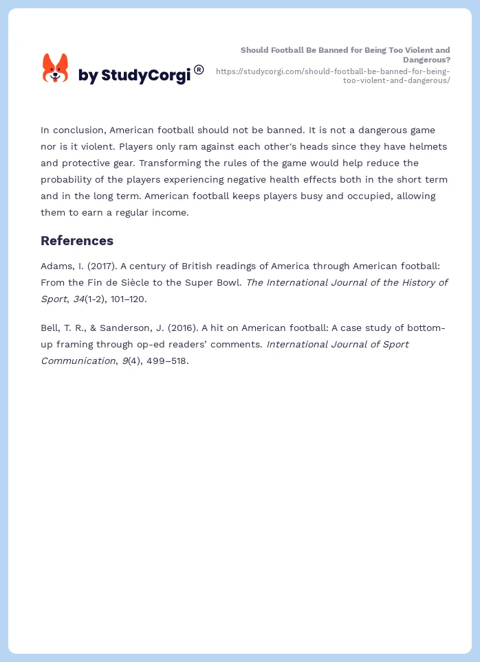 Should Football Be Banned for Being Too Violent and Dangerous?. Page 2