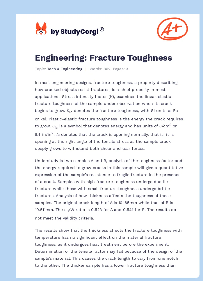 Engineering: Fracture Toughness. Page 1