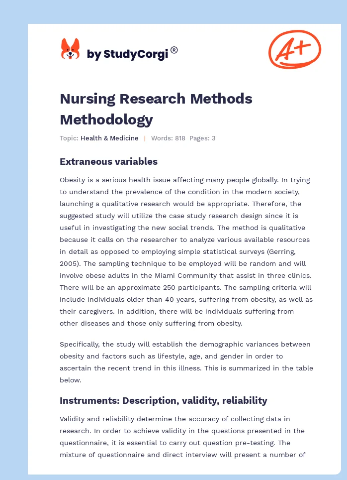 Nursing Research Methods Methodology. Page 1