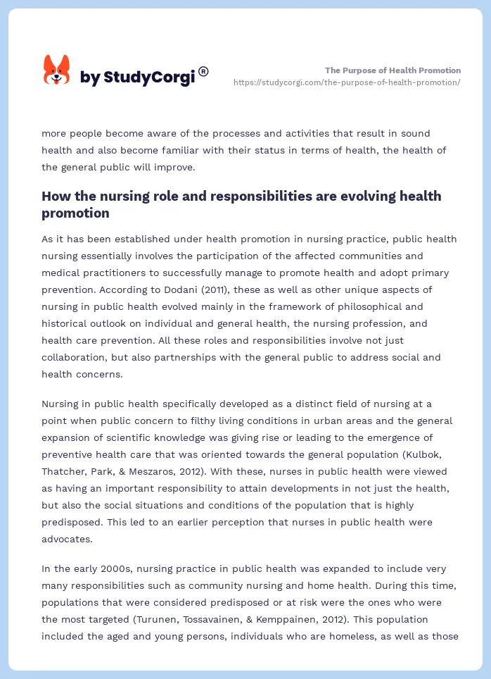 The Purpose of Health Promotion. Page 2