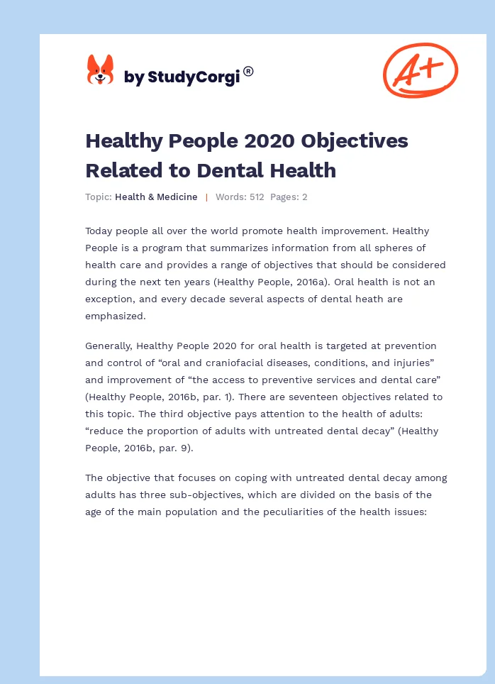 Healthy People 2020 Objectives Related to Dental Health. Page 1