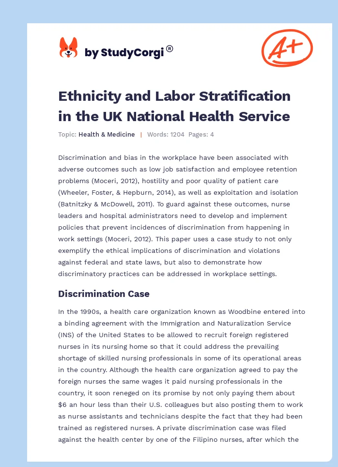 Ethnicity and Labor Stratification in the UK National Health Service. Page 1