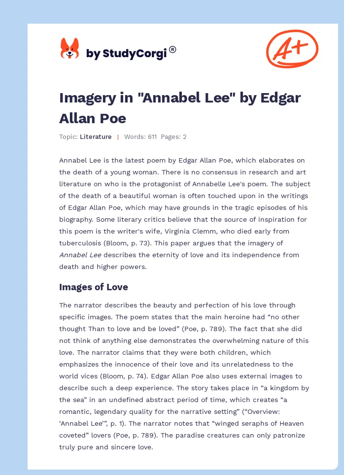 Imagery in "Annabel Lee" by Edgar Allan Poe. Page 1
