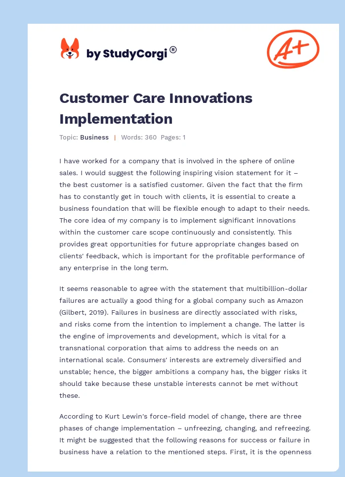Customer Care Innovations Implementation. Page 1