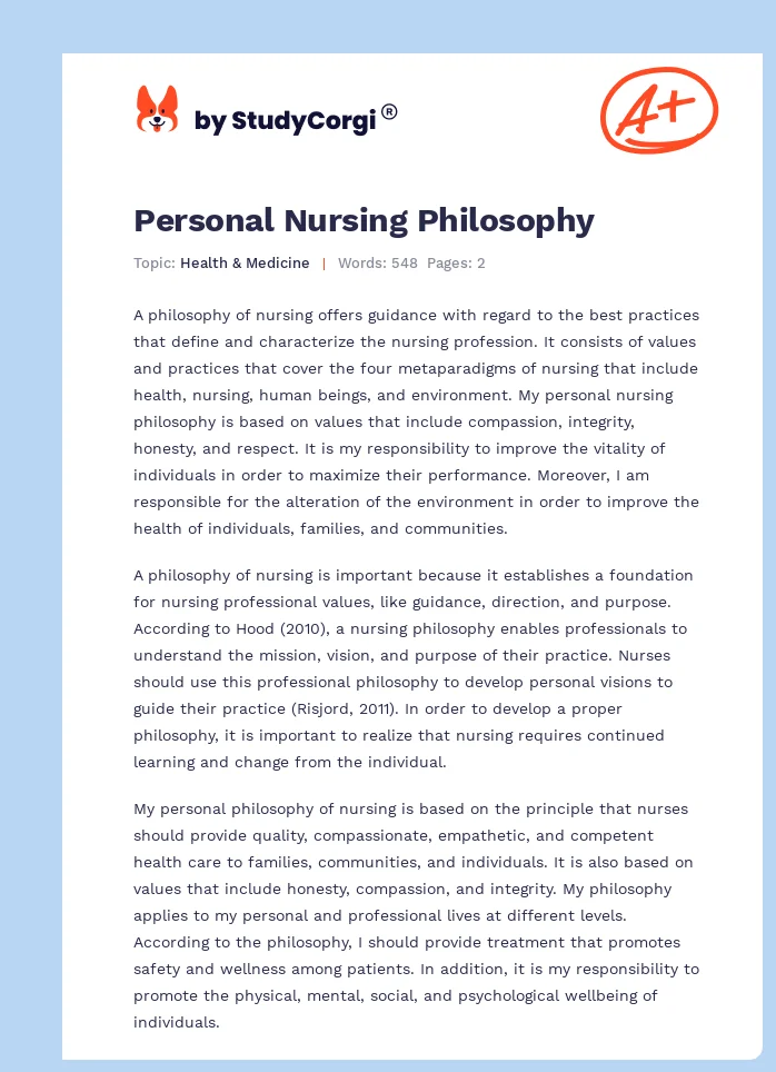 personal nursing philosophy essay