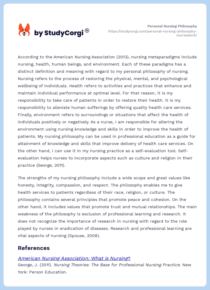 Personal Nursing Philosophy. Page 2