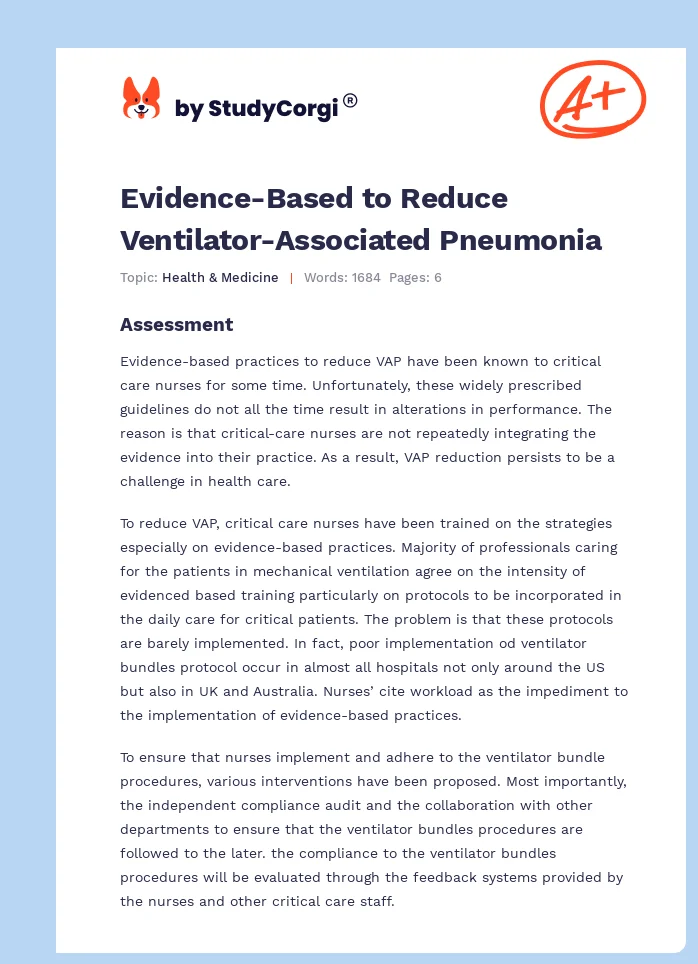 Evidence-Based to Reduce Ventilator-Associated Pneumonia. Page 1