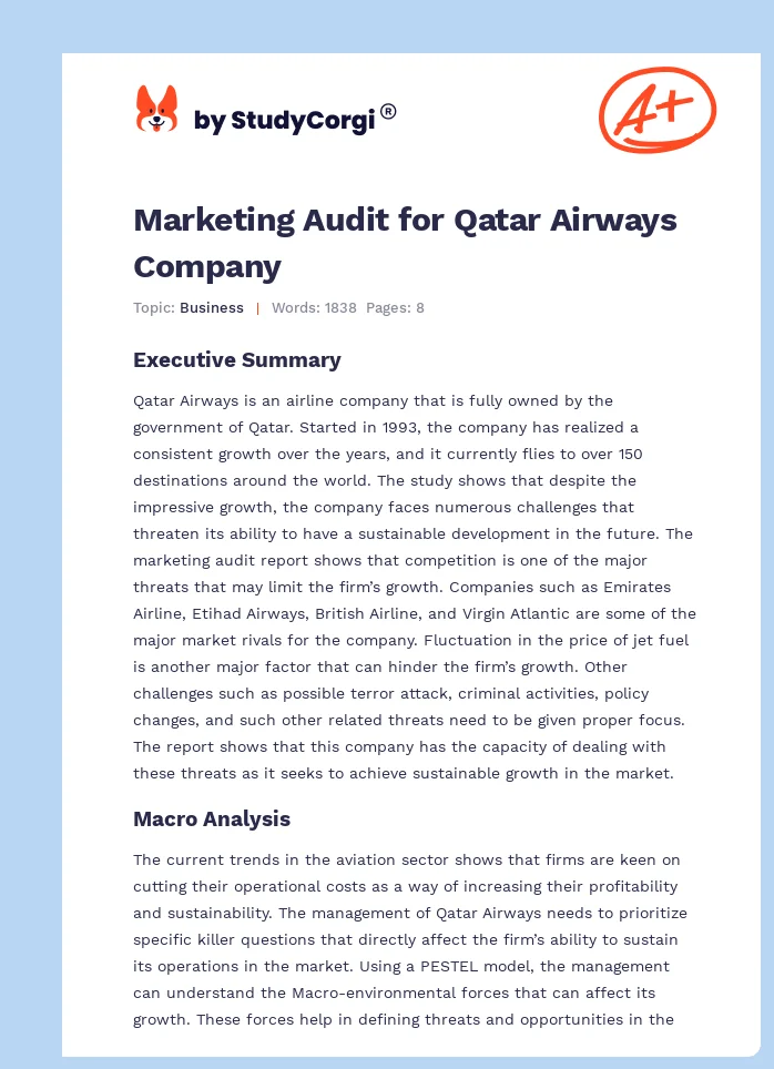 Marketing Audit for Qatar Airways Company. Page 1