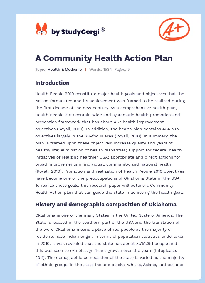 A Community Health Action Plan. Page 1