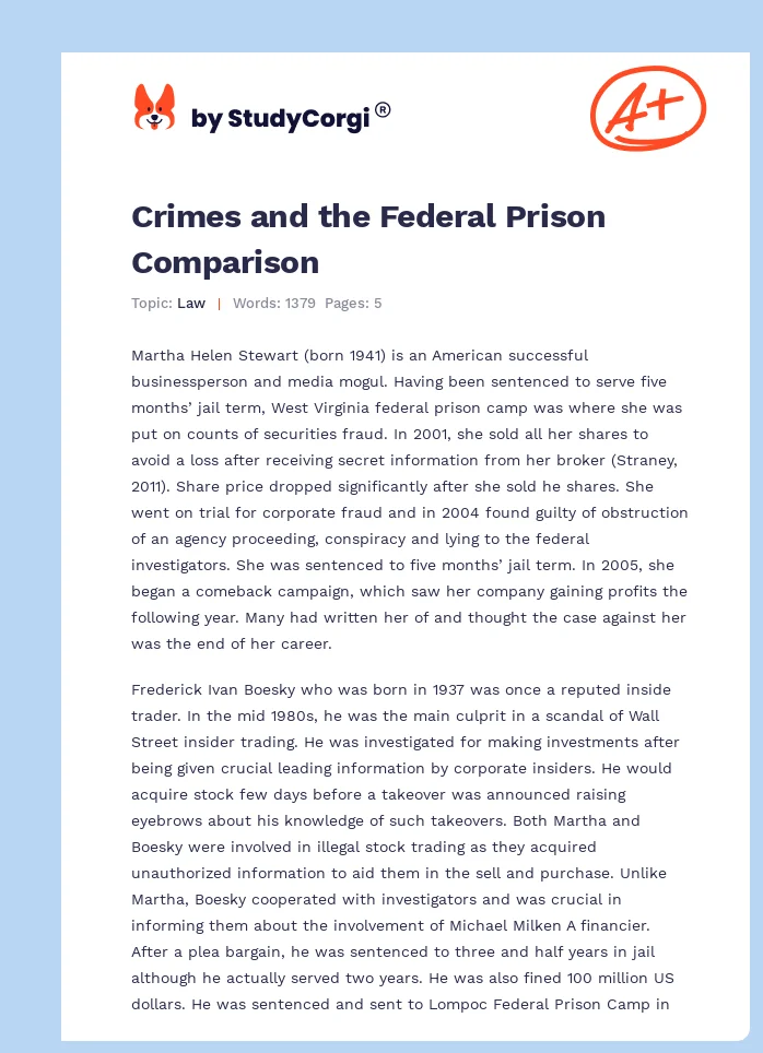 Crimes and the Federal Prison Comparison. Page 1