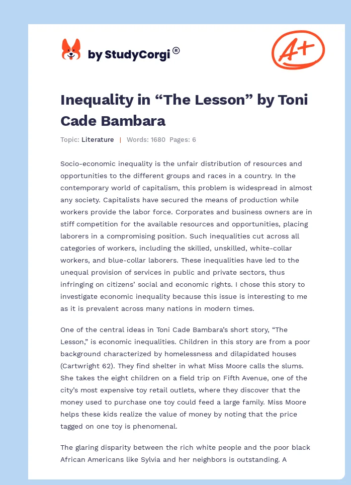 Inequality in “The Lesson” by Toni Cade Bambara. Page 1