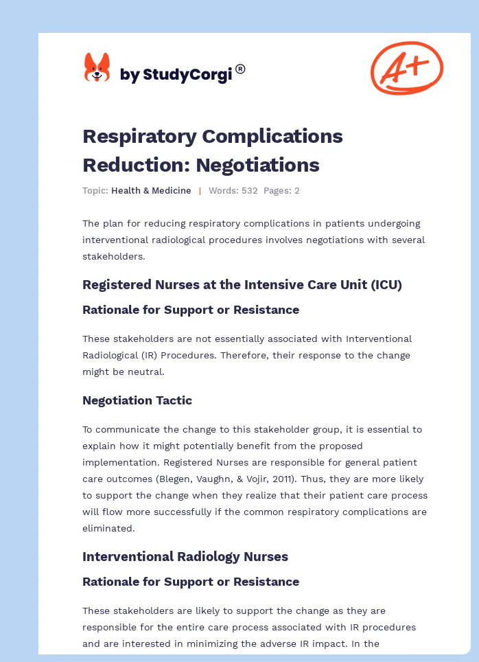 Respiratory Complications Reduction: Negotiations. Page 1