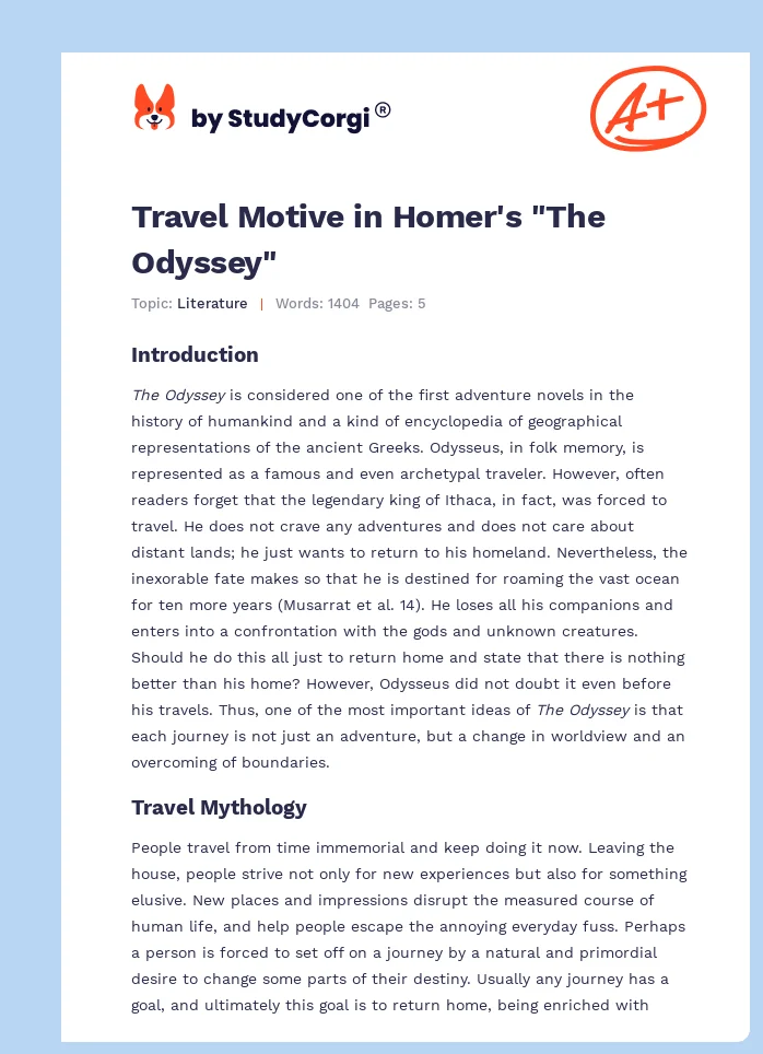 Travel Motive in Homer's "The Odyssey". Page 1