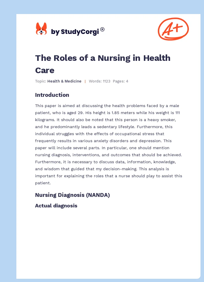 The Roles of a Nursing in Health Care. Page 1