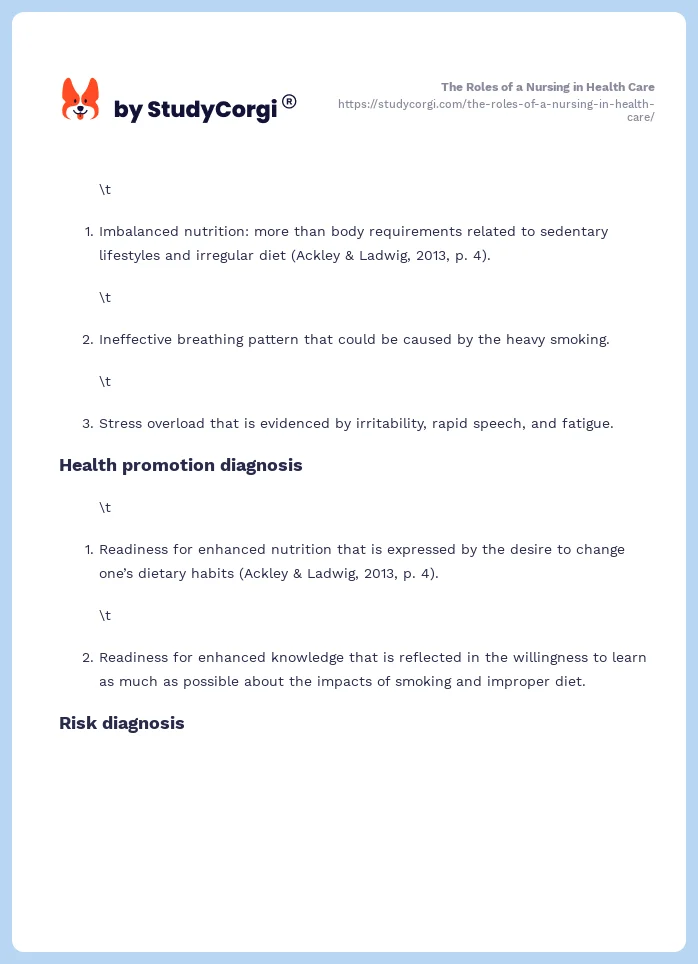 The Roles of a Nursing in Health Care. Page 2