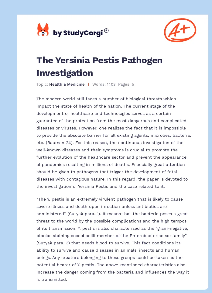 The Yersinia Pestis Pathogen Investigation. Page 1
