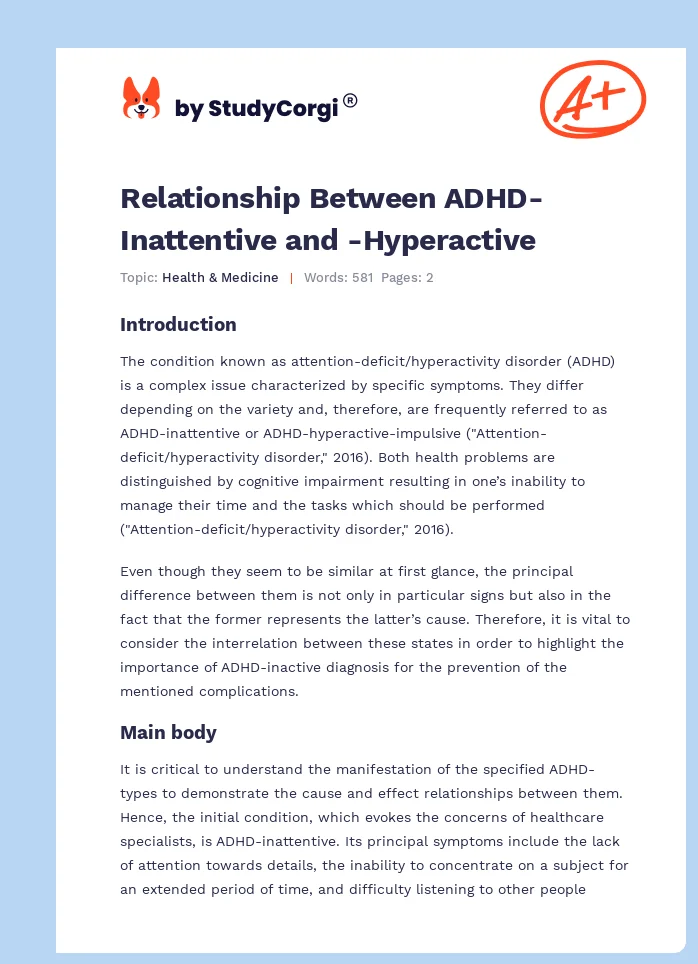 Relationship Between ADHD-Inattentive and -Hyperactive. Page 1
