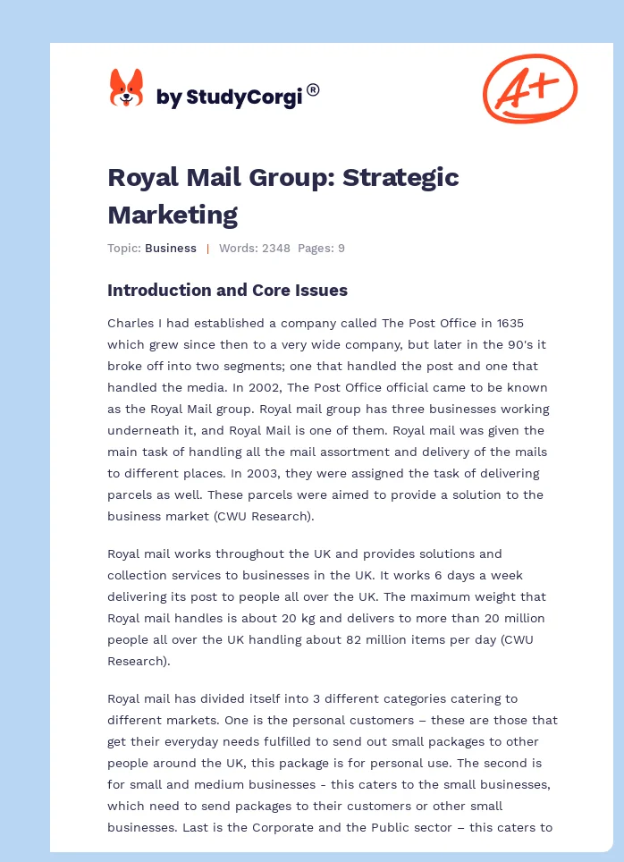 Royal Mail Group: Strategic Marketing. Page 1