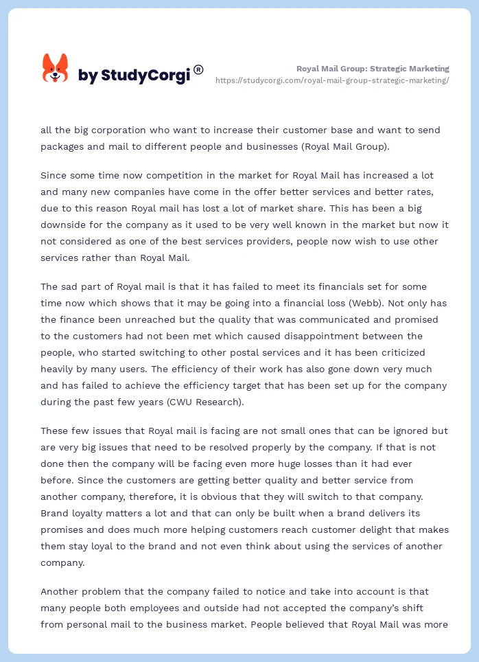 Royal Mail Group: Strategic Marketing. Page 2