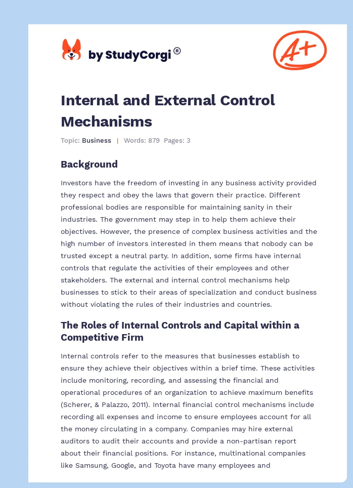 Internal and External Control Mechanisms. Page 1