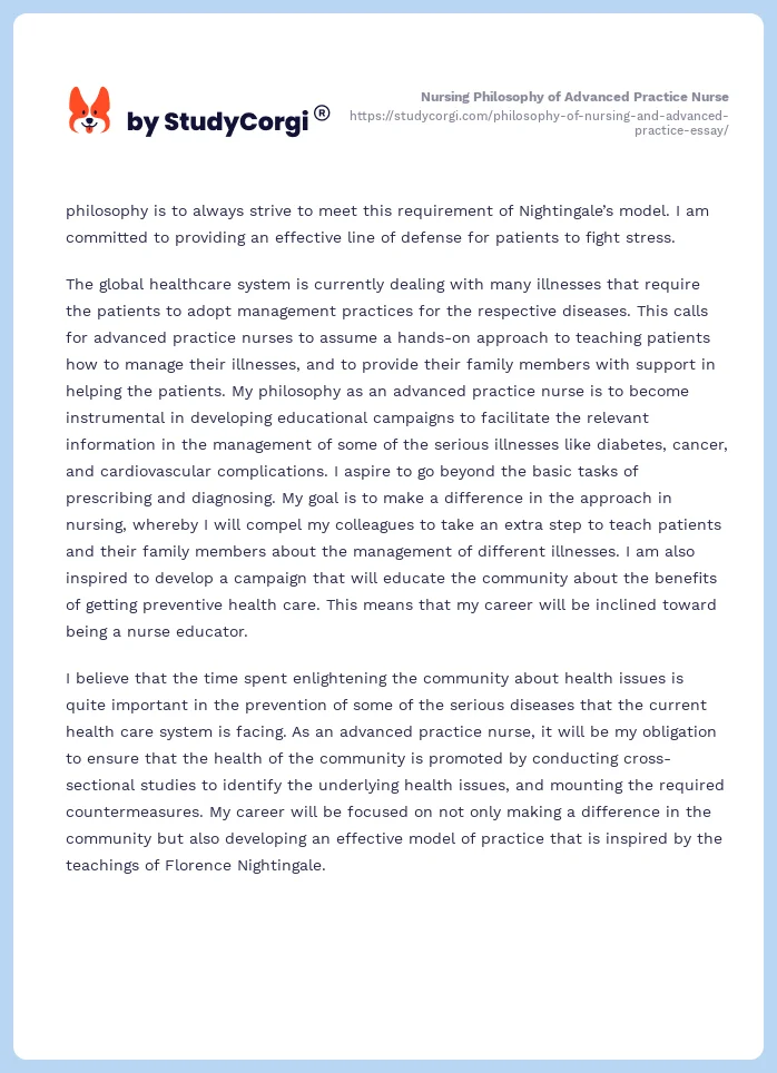 Nursing Philosophy of Advanced Practice Nurse. Page 2