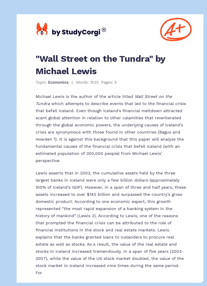 "Wall Street on the Tundra" by Michael Lewis. Page 1