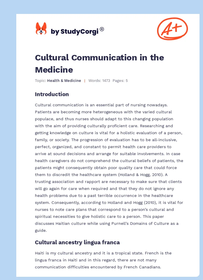 Cultural Communication in the Medicine. Page 1