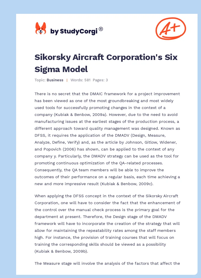 Sikorsky Aircraft Corporation's Six Sigma Model. Page 1