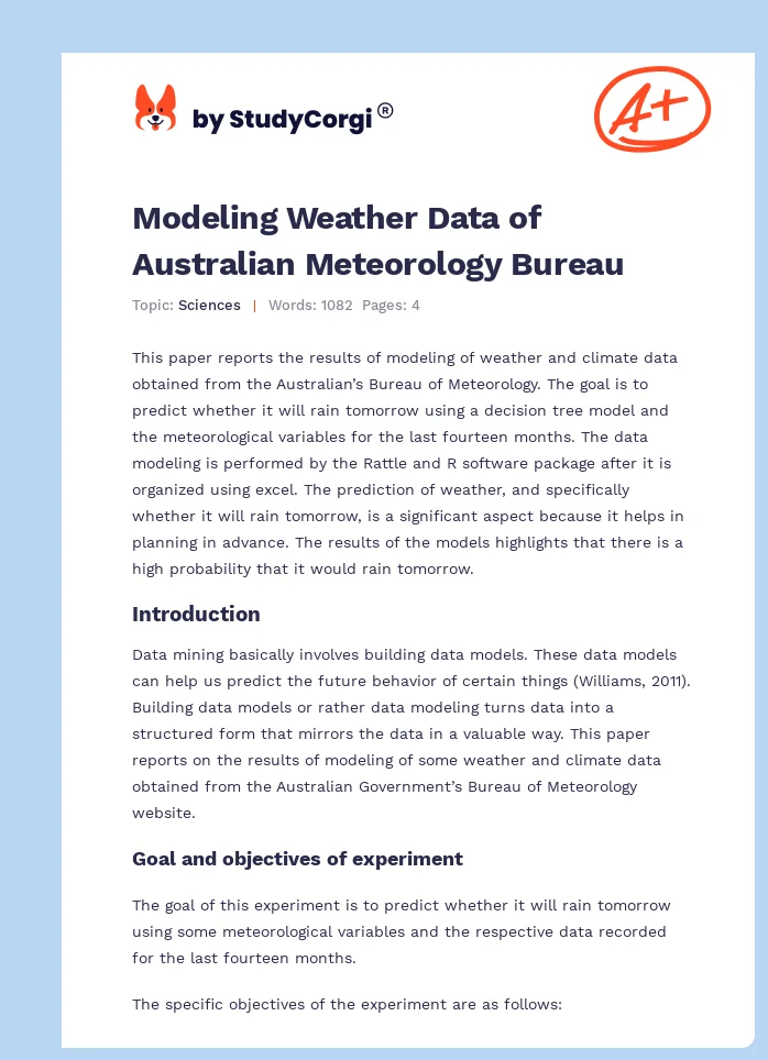 Modeling Weather Data of Australian Meteorology Bureau. Page 1