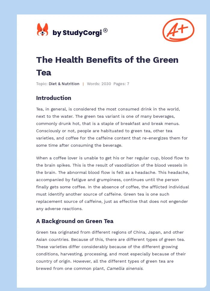 The Health Benefits of the Green Tea. Page 1