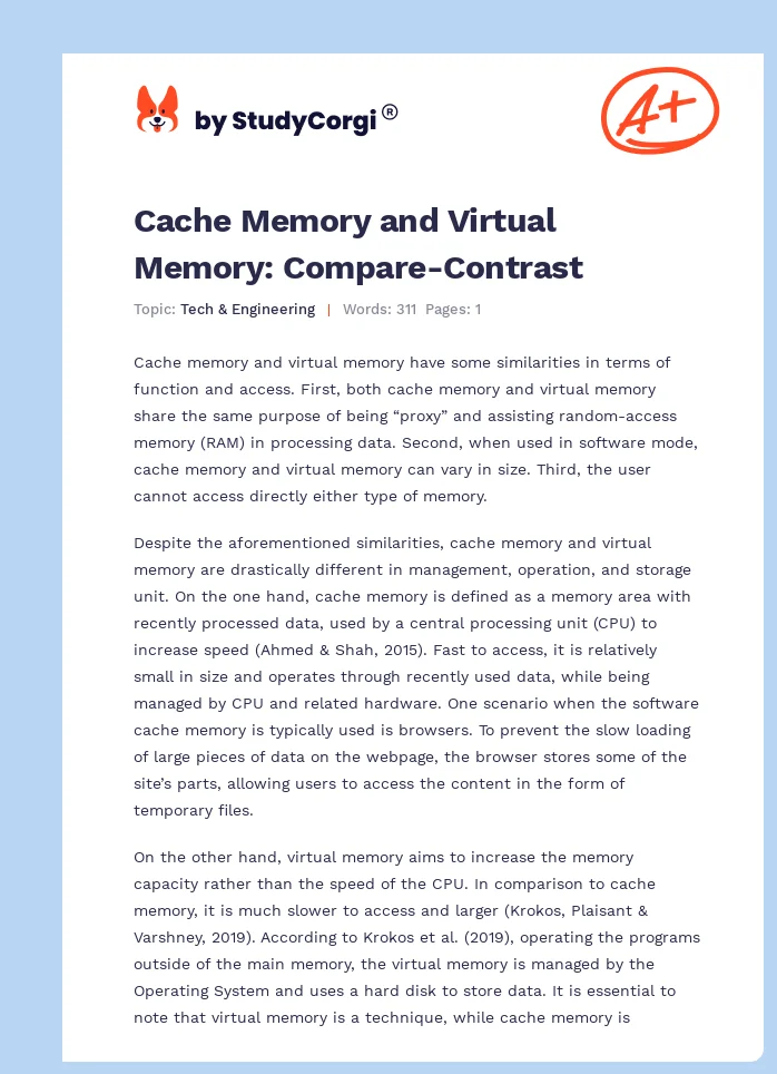 Cache Memory and Virtual Memory: Compare-Contrast. Page 1