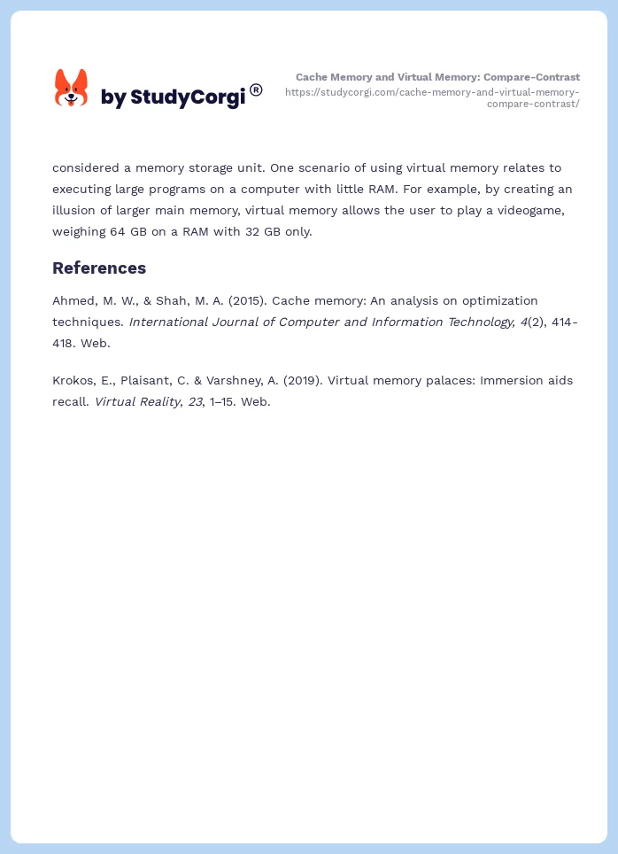 Cache Memory and Virtual Memory: Compare-Contrast. Page 2