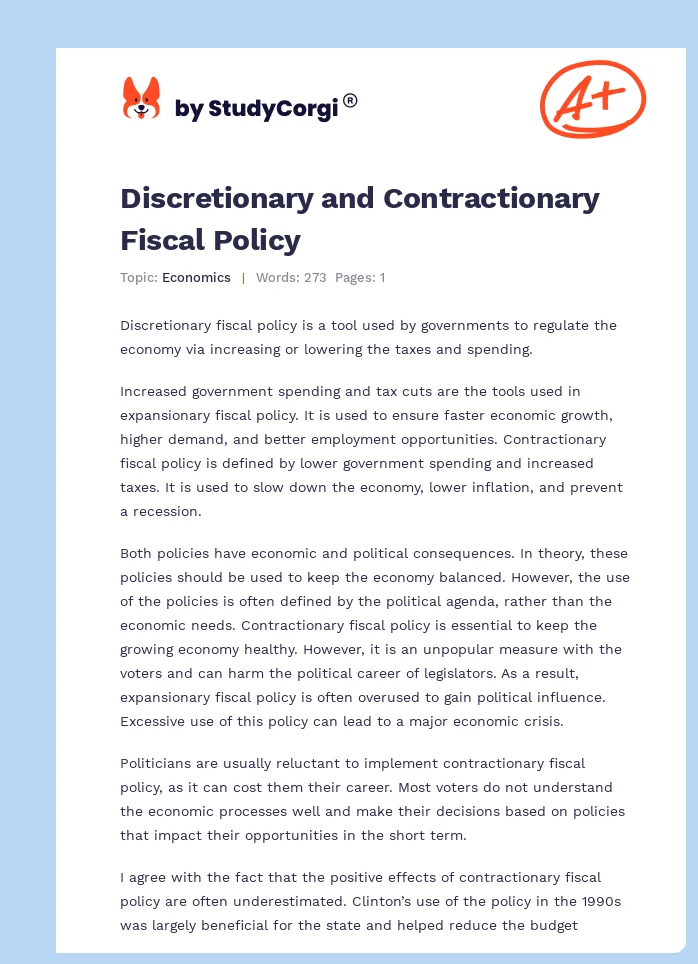 Discretionary and Contractionary Fiscal Policy. Page 1