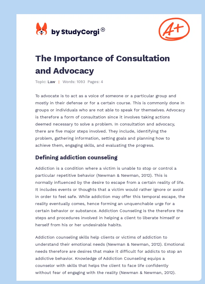 The Importance of Consultation and Advocacy. Page 1