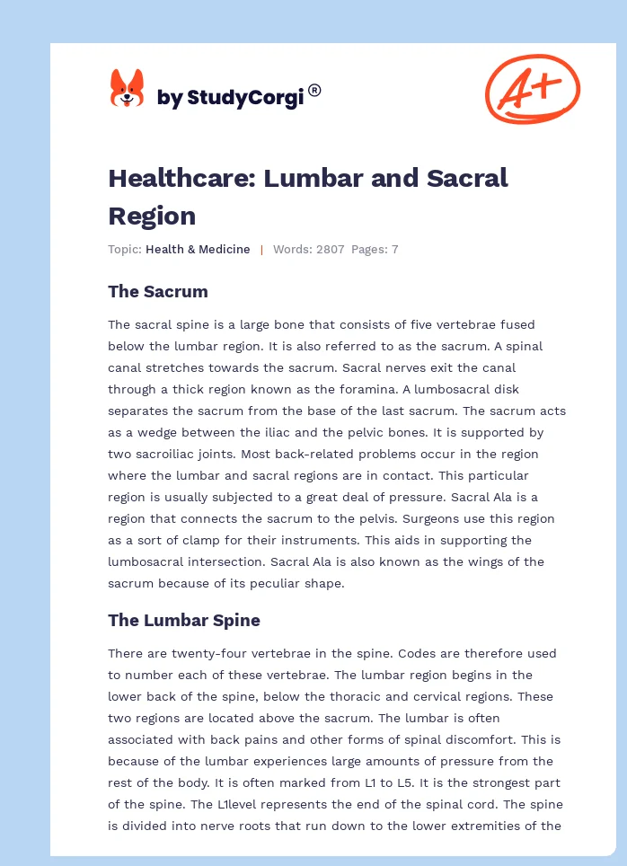 Healthcare: Lumbar and Sacral Region. Page 1