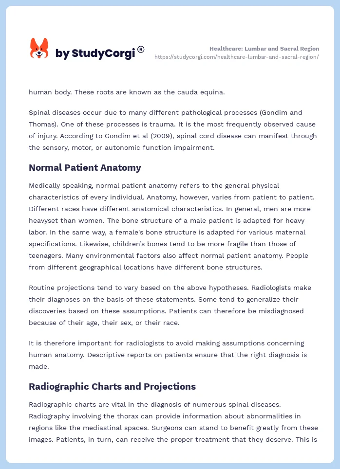 Healthcare: Lumbar and Sacral Region. Page 2