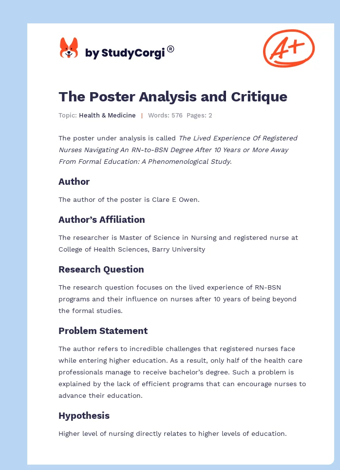 The Poster Analysis and Critique. Page 1