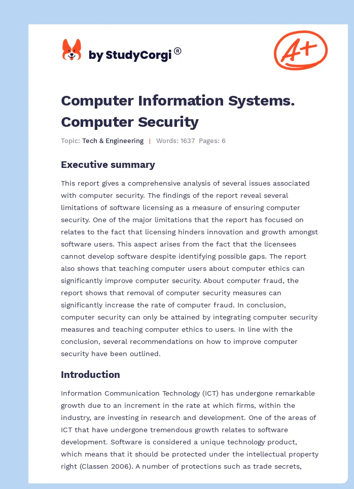 Computer Information Systems. Computer Security. Page 1