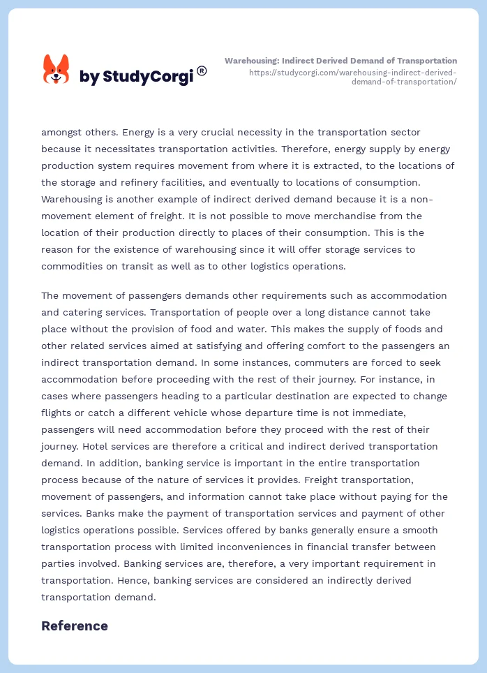 Warehousing: Indirect Derived Demand of Transportation. Page 2