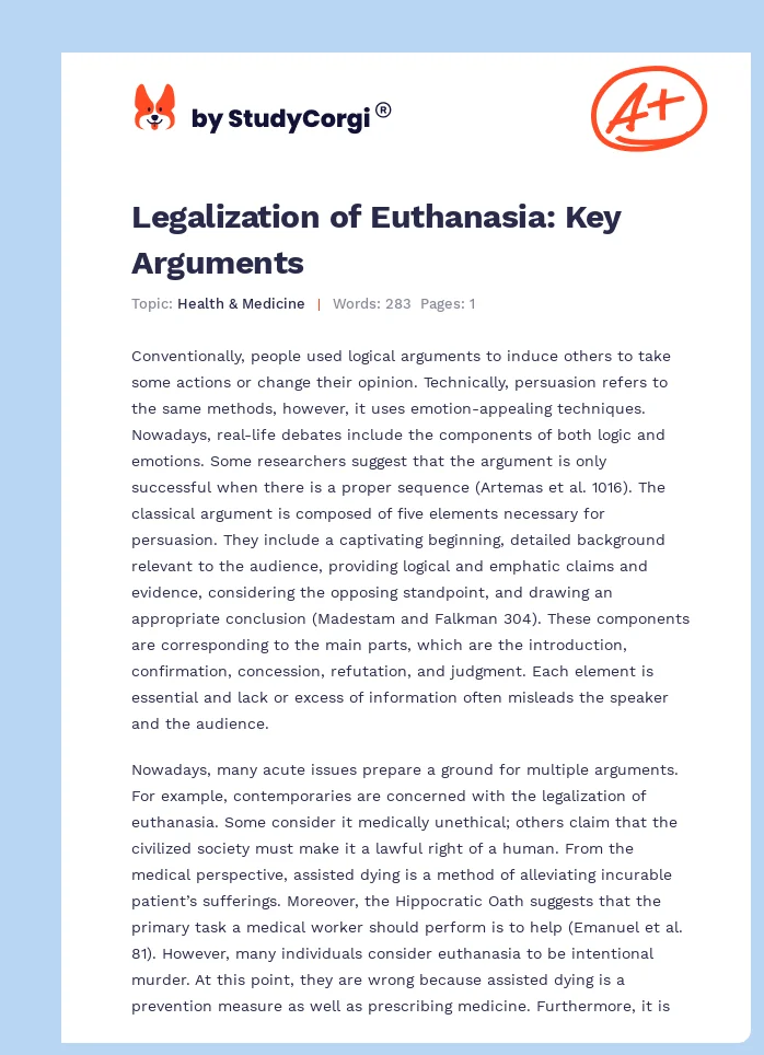 Legalization of Euthanasia: Key Arguments. Page 1