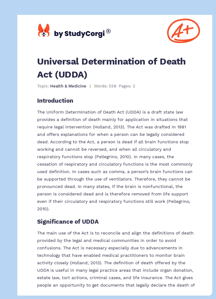 Universal Determination of Death Act (UDDA). Page 1