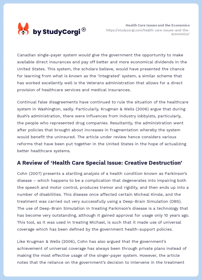 Health Care Issues and the Economics. Page 2