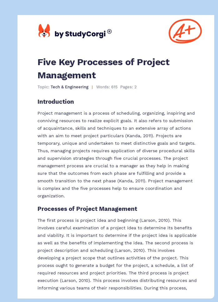 Five Key Processes of Project Management. Page 1