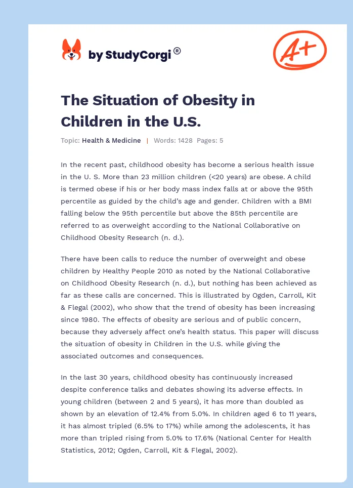 The Situation of Obesity in Children in the U.S.. Page 1