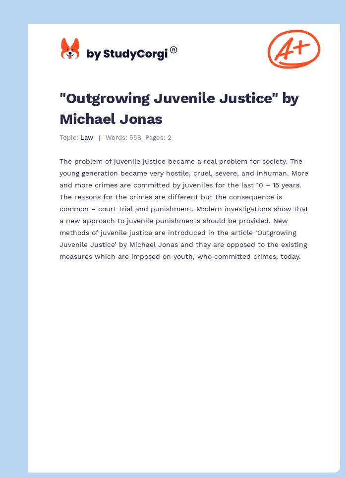 "Outgrowing Juvenile Justice" by Michael Jonas. Page 1