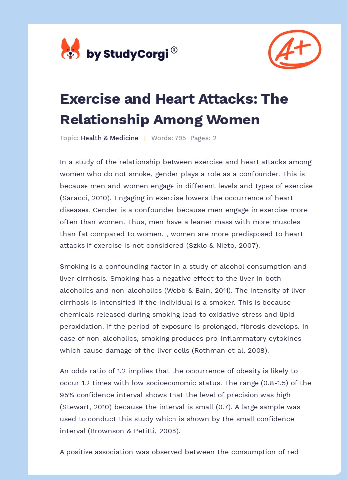Exercise and Heart Attacks: The Relationship Among Women. Page 1